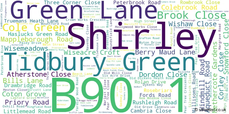 A word cloud for the B90 1 postcode